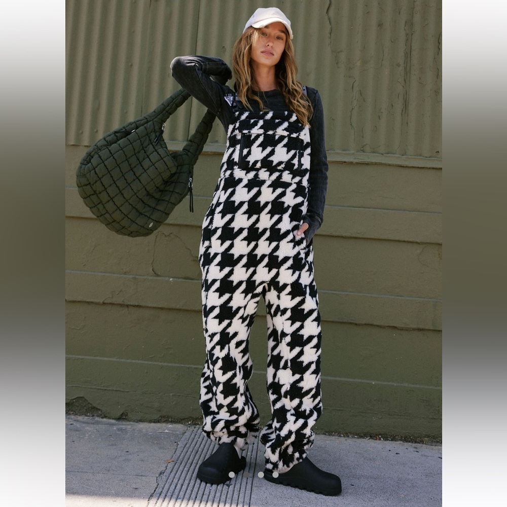 Free People FP Movement Hit The Slopes Printed Salopette Houndstooth Size S NWT